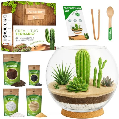 PYEF CRAFTS DIY Terrarium Kit for Succulent Plants & Cactus - Starter Set with Glass Bowl Included - Make your Own Terrarium Kit with Jar, Sand, Soil, Charcoal, Stones and Tools (Without Plants)