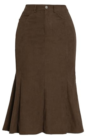 Allegra K Corduroy Skirt for Women Fall Winter High Waist Casual Work Bodycon Fishtail Midi Skirts Medium Brown