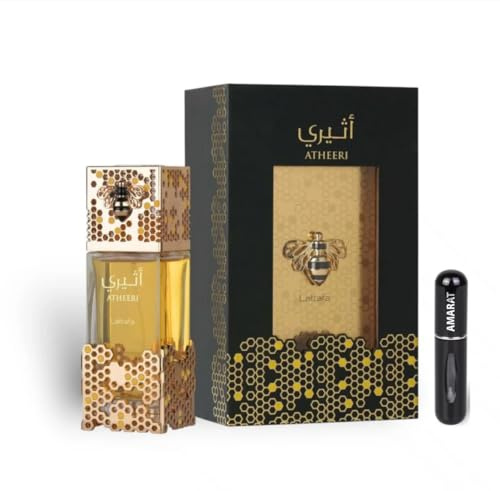 Perfume Atheeri Eau de Parfum 100 ml, Perfume Árabe para Mujer de Larga Duración, Incluye Atomizador Recargable 5ML, Fragancia Floral y Amaderada con Notas de Bergamota, Jazmín y Vainilla (Atheeri)