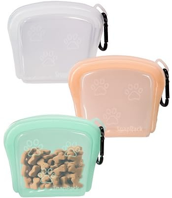 MODERN-X SnapPack Dog Treat Bag, 3-Pack Reusable Silicone Bags, Dog Treat Pouches, for Cats, Dish Washer Safe, Leakproof, Microwave & Freezer Safe, BPA-Free, Plastic Free Silicone, Multi-Color Trio
