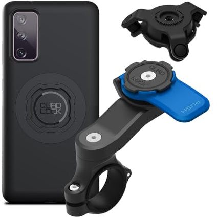 Quad Lock Motorcykel Halkarmfäste-kit med vibrationsdämpare och MAG-telefonfodral för Galaxy S20 FE