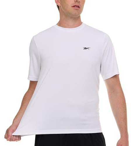 Reebok Rash Guard for Men Short Sleeve, Mens Swim Shirt, Sun Shirt UPF+ 50 UV Protection White