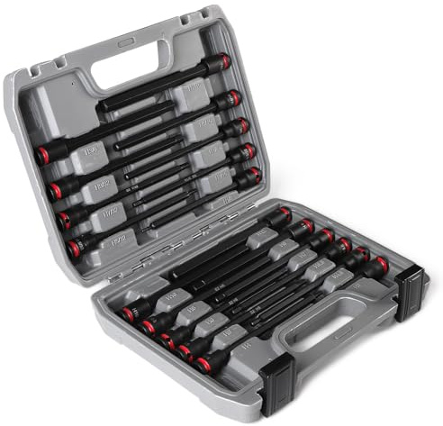 CPROSP 20 Pcs Steckschlüsselsatz Inbus 3/8-Zoll, Innensechskant Nuss Satz S2-Stahl, Langer Sechskant Steckschlüsselsatz 150mm, Bit Socket Set Metric(3-12mm) SAE(1/8in-7/16in)