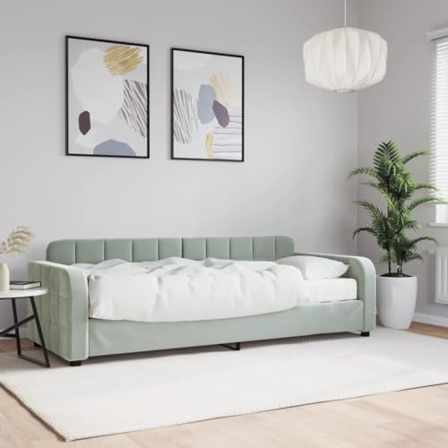 Teenpull Polster Tagesbett mit Matratze Hellgrau Samt 80x200 cm, 2-in-1 Sofa und Bett für Gäste und Wohnzimmer, Robustes Metall-Holz Rahmen Schlafsofa mit Komfort Schaummatratze
