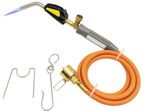 Gas Torch, MAPP Propane Torch with 1.5m Tube and Adjustable Flame Valve Automatic Trigger and Adjustable Flame Control CGA600 Interface
