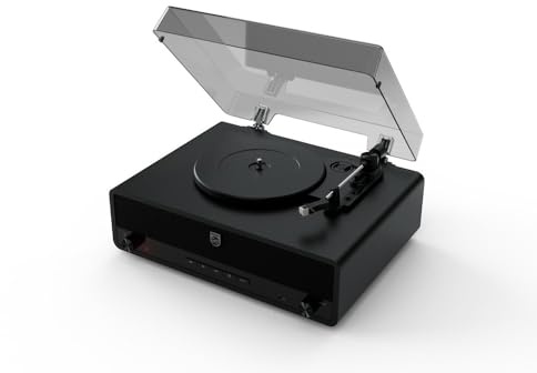 Philips CENTURY TAV3000B/10 - Giradischi Bluetooth The Stevie, giradischi retrò a 3 velocità con altoparlanti stereo integrati, Bass-Reflex, Auracast, USB, RCA e uscita cuffie