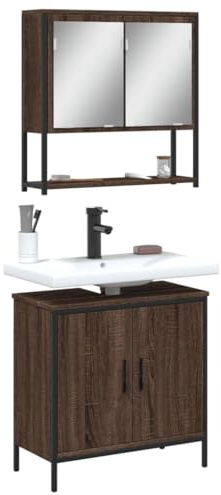 Ziaphsol 2-TLG. Badmöbel-Set Braun Eichen-Optik, Holzwerkstoff, 60x30x60cm Waschbeckenunterschrank & Spiegelschrank, Feuchtigkeitsbeständig, für Badezimmer