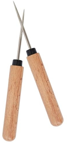 Arroopu Lezna de Coser Cuero - 2 Piezas con Mango de Madera,Punzón para Coser Tela y Punzar Cuero - Para Proyectos Hechos a Mano Principiantes Aficionados Mujeres Adultos Hogar Clase de Arte