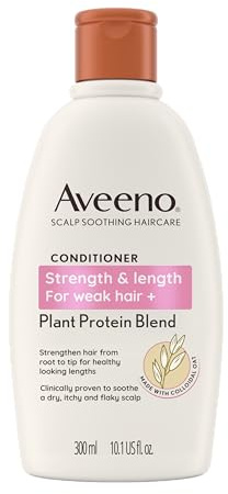 Aveeno Hair Strength + Length Conditioner, Scalp Soothing, For Healthy-Looking Lengths from Root to Tip, Colloidal Oat, Plant Protein Blend, 300ml