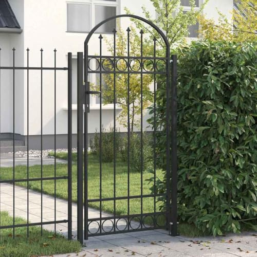 Grey Steel Fence Post with Lock, 200x88x14 cm Outdoor Garden Gate, Durable Metal Fencing Solution for Enhanced Security & Privacy