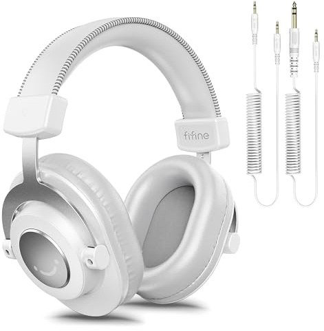 FIFINE H8W Studio Monitor Headphones | Over-Ear Wired Headphones for Podcast Monitoring, Streaming. Detachable Cables, 1/4 Or 1/8 Jack. for PC, Mixer. White.