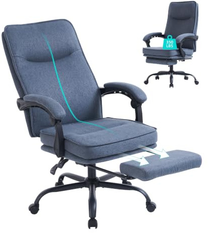 MZLEE Bürostuhl Ergonomisch, Schreibtischstuhl mit Fußstütze, Neigung 90-135°, Stoff Chefsessel mit Linkage-Armlehnen, Höhenverstellbar, Drehstuhl für Arbeiten und Nickerchen, Stuhl 150 kg