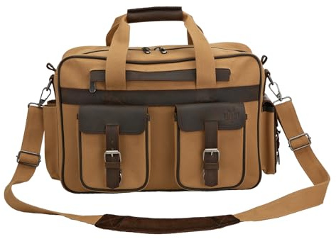 Flight Outfitters Bush Pilot Folio Flight Bag - Canvas/Leather Aviation Gear Organizer, Laptop & Travel Messenger Bag, Unisex
