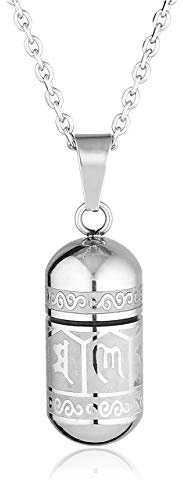 Jovivi Cremation Jewellery Cylinder Urn Necklace for Ashes Keepsake,Mens Stainless Steel Om Mani Padme Hum Pet Hair Locket Pendant Necklace Memorial Jewellery Gifts for Men Women