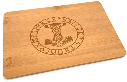 Samunshi® Holzbrett mit Gravur Mjölnir Runen aus Bambus Brett Schneidebrett klein Brotzeitbrett Holz Schneidebretter Holzbrett Küche