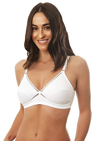Istintiva Valeria – Reggiseno Senza Ferretto in Cotone 100% ad Elevato Sostegno | Coppe morbide Non Imbottite | Spalline Regolabili | Bianco, Taglia 7C