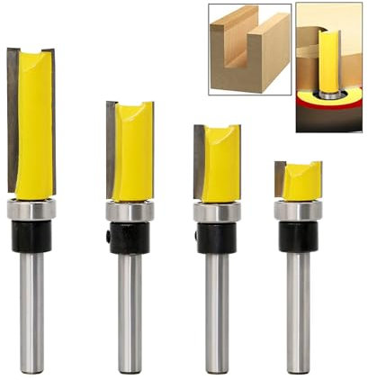 4pcs 1/4 Inch Shank Pattern Flush Trim Router Bit Set, 6mm router bit, Carbide Pattern Router Bits Set, Woodcutting, Woodworking Tools