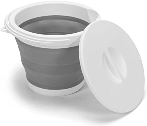 Secchio Pieghevole 5 Litri con Coperchio e Manico | Secchio 5l in Plastica e Silicone per Campeggio, Pesca, Pulizia, ecc. | Richiudibile & Salvaspazio