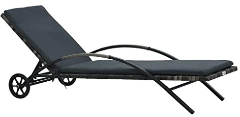KTHLBRH Sedia a sdraio per tutte le condizioni atmosferiche, sedie per balcone/terrazza/spiaggia/giardino, patio chair, con cuscino e ruote, in rattan sintetico, antracite