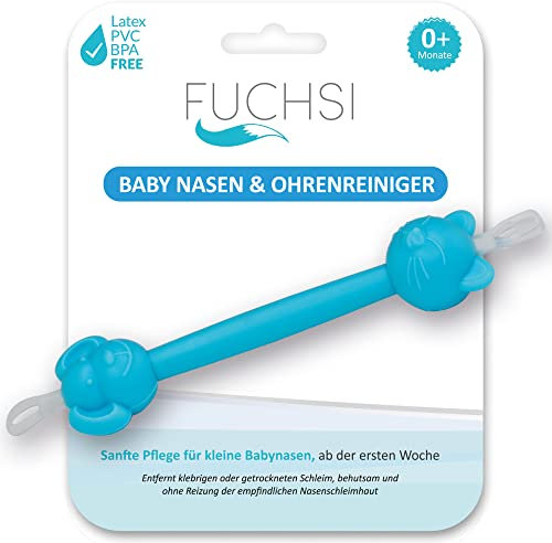 FUCHSI – 2-in-1 Ohrenreiniger und Nasenreiniger für Babys – Spezielle Rundform – Optimal für festeres Nasensekret als Ergänzung zum Nasensauger – Nasenpinzette Ohrenschmalzreiniger Nase Rotz