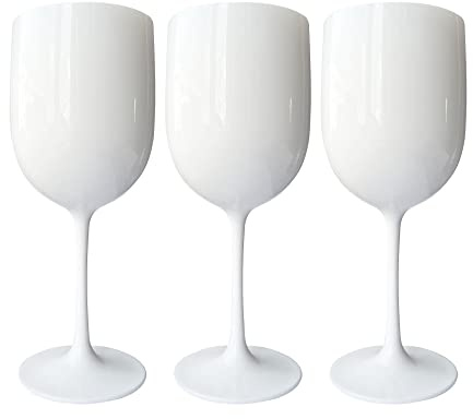 Gloss White Reusable Plastic Wine Glasses - 400ml, Durable, Shatterproof for Indoor, Outdoor Events, Reusable White Plastic Wine Glass (Pack of 6)