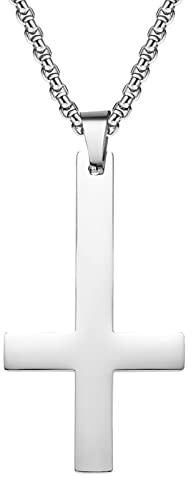JewelryWe Herren Damen Satanische Halskette Edelstahl Umgekehrt Upside Down Kreuz Ziege Kopf Leviathan Kreuz Siegel Von Luzifer Anhänger Kette Satanismus Satan Schmuck