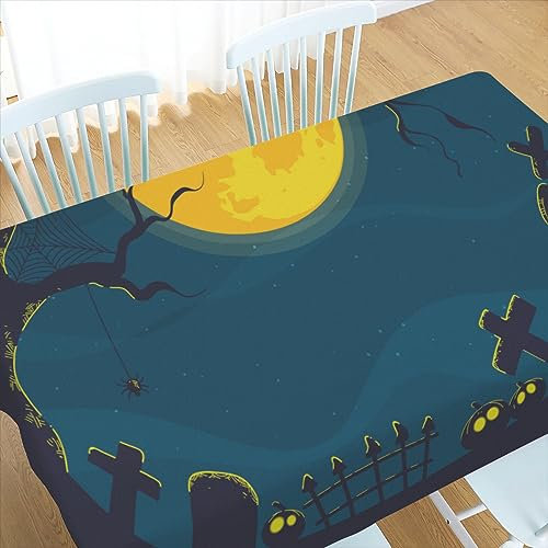 Horienteeon - Tovaglia rettangolare per Halloween, con luna piena e croce tombale, 152,4 x 228,6 cm, colore nero, decorazione per feste, picnic, cene