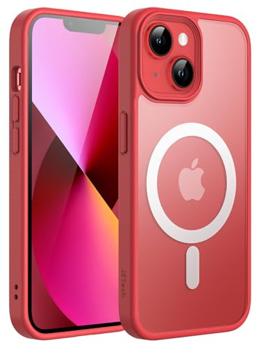 JETech Magnetisch Hülle für iPhone 13 Mini 5,4 Zoll Kompatibel mit MagSafe, Durchscheinende Matt Handyhülle Rückseite Dünn Stoßfest Schutzhülle (Rot)