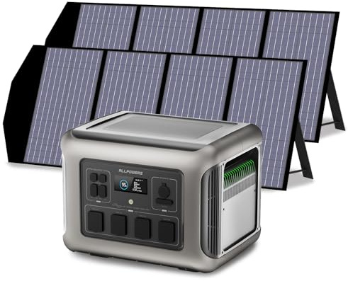 ALLPOWERS R2500 Solar Generator 2016Wh with 2x 140W Portable Solar Panels, 4 X 2500W (4000W Surge) AC Outlets, Portable Power Station, Outdoor Generator for Home Backup Outdoors Camping RV Emergency