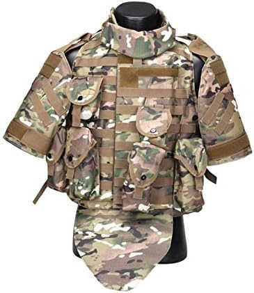 Gilet Tactique D'extérieur, Gilet De Combat, Armure Corporelle De Camouflage avec Pochette/Coussin, Porte-Plaque d'assaut Militaire Airsoft, Vêtements Multifonctions,MC Camouflage,Taille Unique,Ha