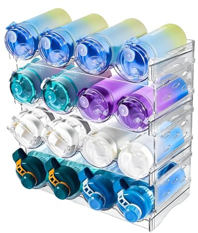 Nenull Stapelbar flaskhylla, 4 st, 16 behållare, flaskorganisatör, skåp, kylskåp, köksbänk (plast)