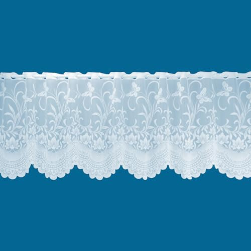 Butterfly Floral Trailing Leaf Pattern Cafe Net Curtains In White - Sold By The Metre (Drop: 45cm (18))