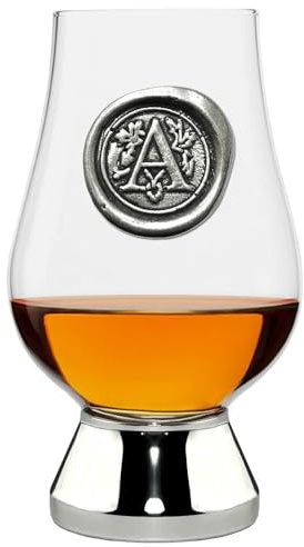 English Pewter Company Glencairn Personalised Whisky Glass with Monogram Initial - Unique Gifts for Men - with Your Choice of Initial 200ml [WGP201] (A)