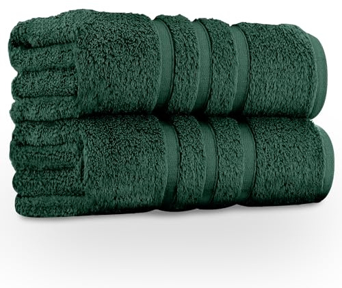 GC GAVENO CAVAILIA Zero Twist Bath Towel Set of 2, 550 GSM Bath Towels, Egyptian Cotton Towel Bale, Quick Dry Hotel Quality 2Pk Bath Towels Large For Bathroom, Spa & Guest Gym Towels Set, Dark Green