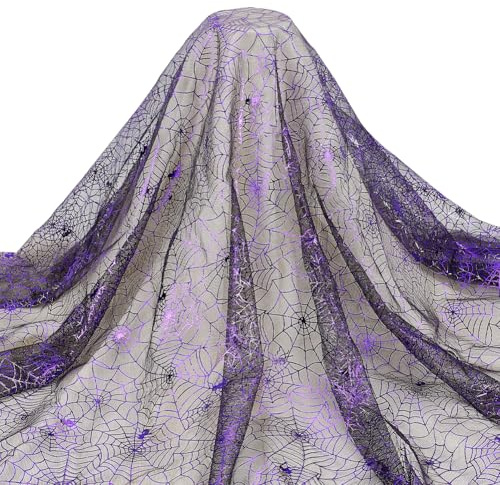 FINGERINSPIRE 2 m Halloween Spinnennetzstoff 1.68 m Breit Glitzernder Stoff In Dunkler Orchideenfarbe Spinnennetz Stoff Halloween Spinnweben Tüllstoff Für Halloween Dekoration Horror Thema Accessoire