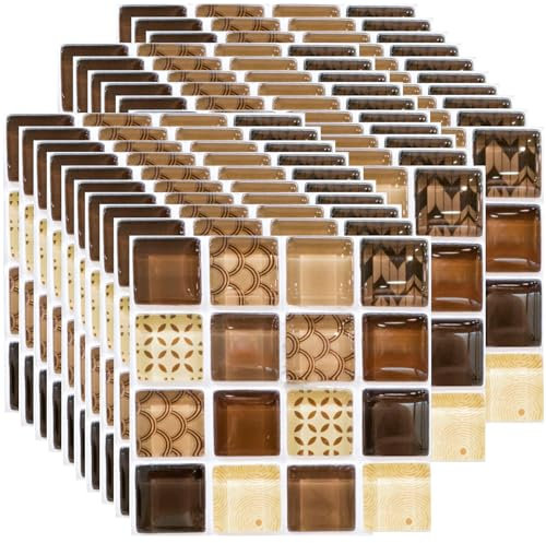 Ledeak 30 Pièces Mosaïque Stickers Carreaux Muraux, Credence PVC Adhesive pour Cuisine Salle de Bain, Imperméables Stickers Carrelage, Résistant à la Chaleur Autocollant Carreau (Marron)