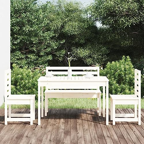WEMYUFURN 4-TLG. Garten-Essgruppe Weiß Massivholz Kiefer, Outdoor-Sitzgruppe, Terrassen-Lounge-Set, Garten-Couchgarnitur - Wetterbeständig, Komfortabel - für Terrasse, Garten und Balkon