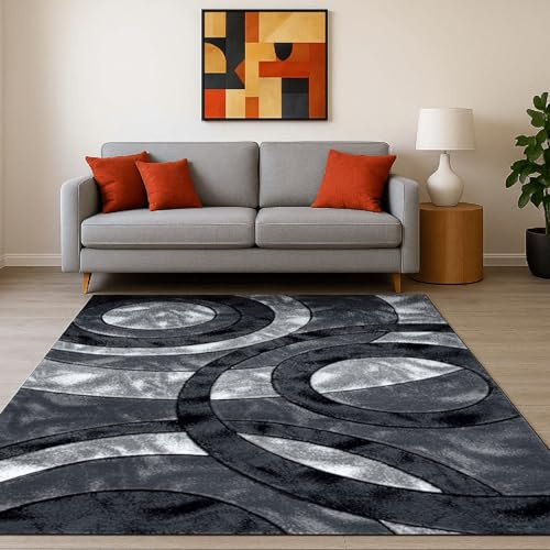 Cozy Haven Ecliptic Rugs - Large Fluffy Area Rug Carpet Washable Non-Slip Soft Modern Indoor Shaggy Floor Rug for Living Room, Bedroom, Hallway, Lounge – (Grey, 120x170 cm)