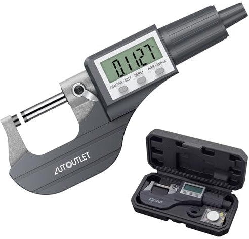AUTOUTLET 0~25mm/0-1 External Micrometer with Stainless Steel Anvil Electronic LCD Digital High Precision, Ratchet Force Device, Multiple Functions Ideal for Professional Measurement Tasks