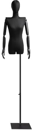 JIAYING Schneiderpuppe Damenbüste Weiblich, Schwarzer Flachs Body Mannequin Mit Metallsockel, Frauen Schneiderbüste Für Schmuck-Display, Höhe Verstellbar 120-210cm(Black,A)