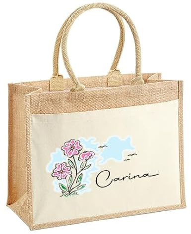 LIEBTASTISCH - Jutetasche mit Personalisierung - Blumen - Geschenk-Tasche - Verpackung - Abschied - Rente - Urlaub - Pension - Frauen - Kollegin (L)