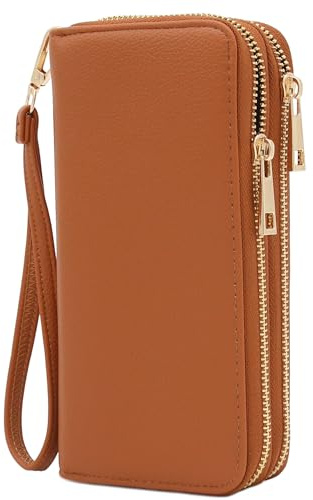 FashionPuzzle Double Zip Around PU Leather Wristlet Cell Phone Wallet