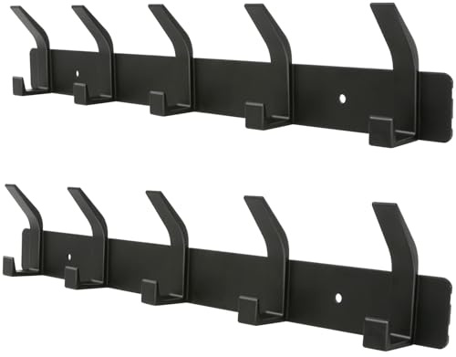 YUNISS Garderobenhaken Garderobenleiste, Kleiderhaken Wand, Hakenleiste Aluminium mit 5 Haken, Wandhaken Ohne Bohren Flur Schlafzimmer Badezimmer (Schwarz, 2 Stück)