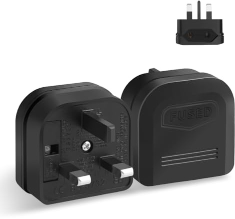 European to UK Plug Adapter,QRUIHC 2 Pin EU to 3 Pin UK Travel Plug Adaptor with 13A Fuse,Type C European Euro to UK Converter Plug Socket Adapter,Black