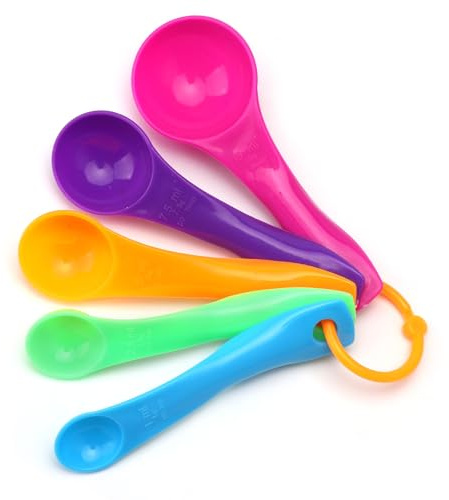 APOMOONS Measuring Spoon Set 5 Spoons for Measuring Food Multicolour Measuring Spoons Sets Durable, Stain Resistant and Dishwasher Safe Plastic for Kitchen Bright Colours