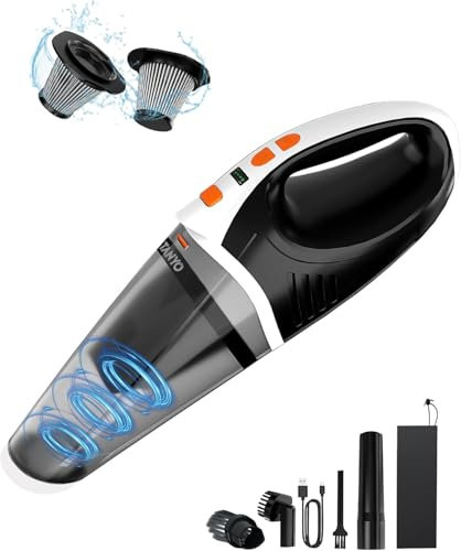 TANYO Aspirabriciole Senza Fili Potente, 10000Pa Aspirapolvere Auto Portatile con LED, 2 Velocità Mini Aspirapolvere, Ricaricabile Aspiratore Auto per Capelli, Casa, Ufficio, Cucina