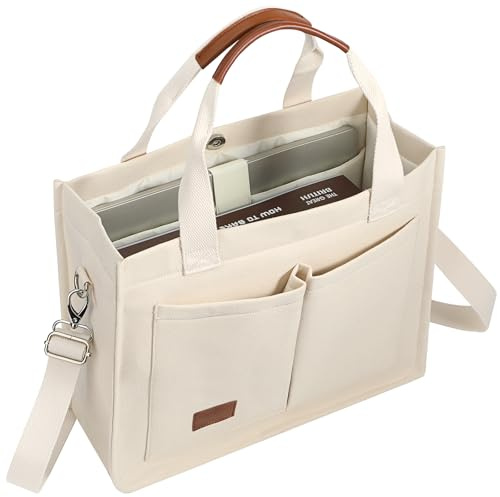 Voova Large Canvas Tote Bag for Women, Ladies Work Bags with 13-14” Laptop Compartment & Shoulder Strap, Shoulder Bag Handbag Totes for School Work Travel,