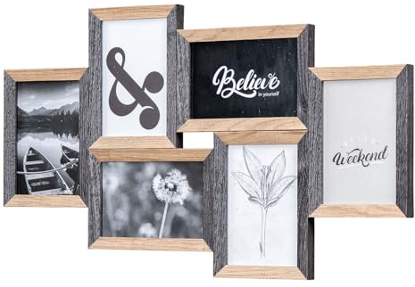 levandeo Bilderrahmen 6 Fotos 10x15 Schwarz Natur MDF Holz Fotorahmen Bildergalerie Deko Collage Galerie Wohndeko Wanddeko