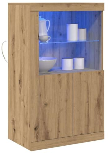 vidaXL Zeitgenössischer Schrank aus massiver Eiche mit Glasregal | Elegantes Design, ideal für Wohnzimmer oder Büro, langlebig, Mattes Finish, nur für drinnen, leicht zu montieren, Holz-