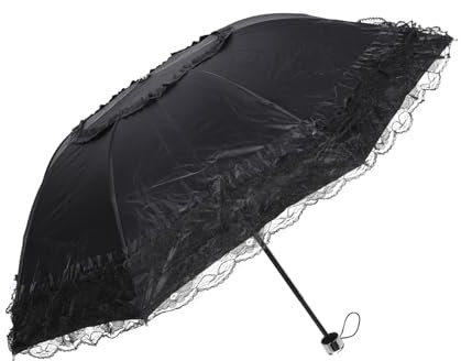 minkissy Paraguas Plegable Vintage Para Mujer Bonito Paraguas Portátil Pequeño Para Exteriores Con Protección UV De Encaje De Acero Color Negro